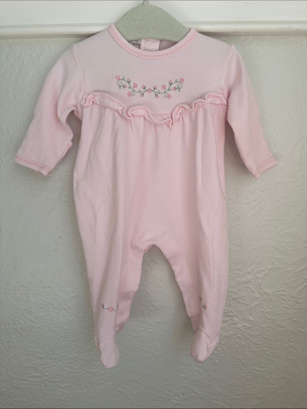 Kissy Kissy Light Pink Ruffle Floral Footed One-Piece